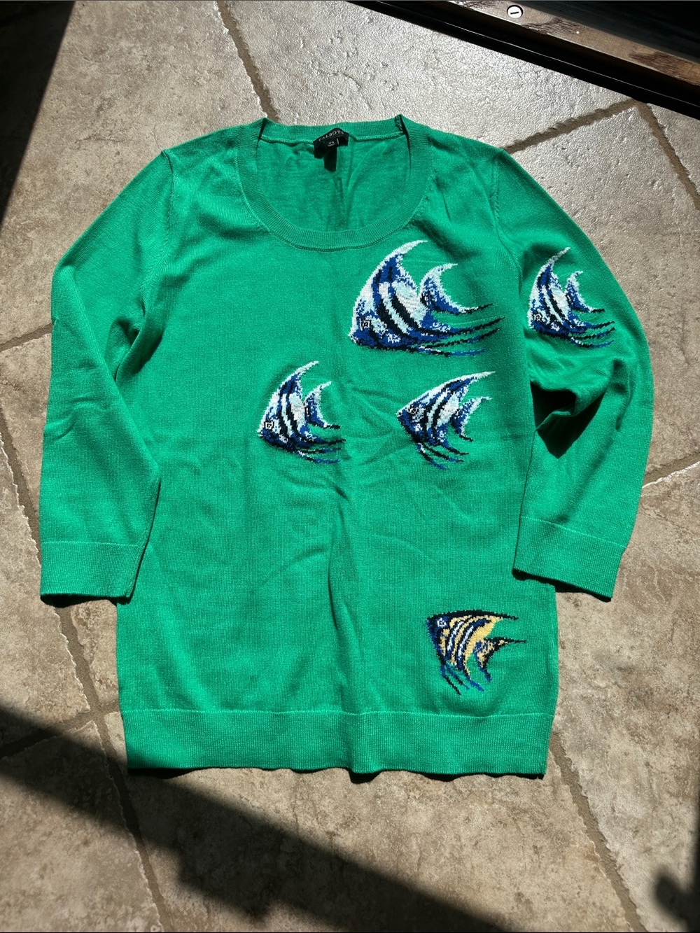 Talbots Green Crewneck Sweater with Fish Motif